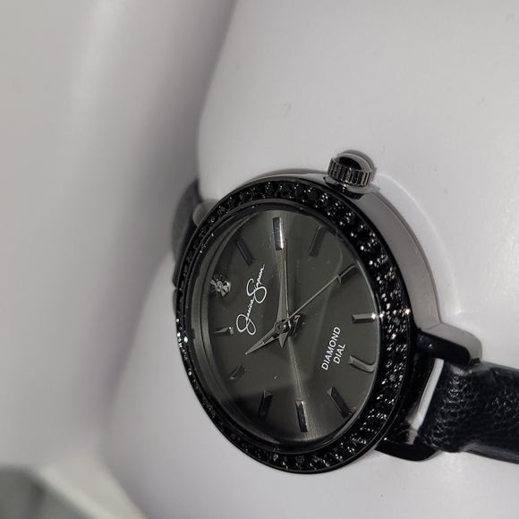 💕NWT Jessica Simpson Gunmetal Genuine Diamond Dial w/Black Strap Watch💕 - Picture 9 of 10